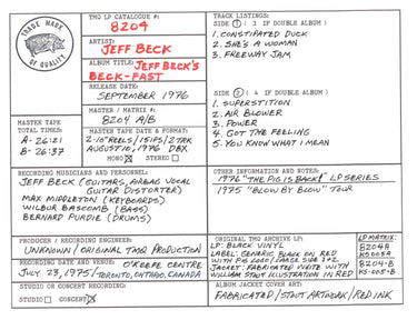 Jeff Beck Discography Grid